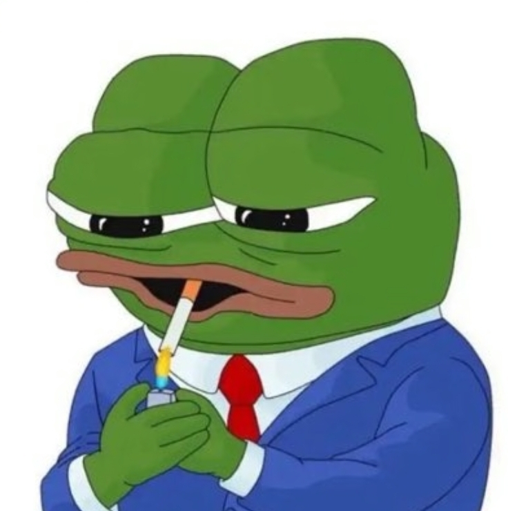 Apu in a blue suit lighting a cigarette